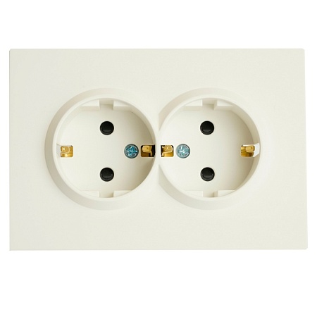 Розетка 2-местная с защитной шторкой, STEKKER, с/з, 250В, 16А, серия Эмили, RST16-5114-01, белый фарфор, soft touch - фото