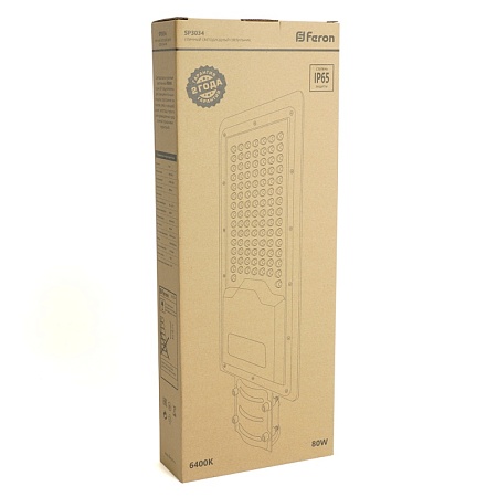 Светодиодный уличный консольный светильник Feron SP3034 80W 6400K 230V, серый - фото