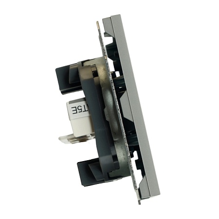 Розетка компьютерная 2-местная RJ-45 (механизм), STEKKER, серия Эмили, RST00-5111-10, платиново-серый, soft touch - фото