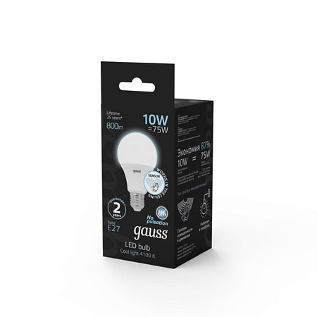 Светодиодная лампа Gauss A60 10W 800Lm 4100K E27 102502210-M - фото