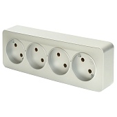 Розетка 4-местная б/з открытой установки, STEKKER, 250В, 10А, IP20, серия София, серебро, MST10-14-03