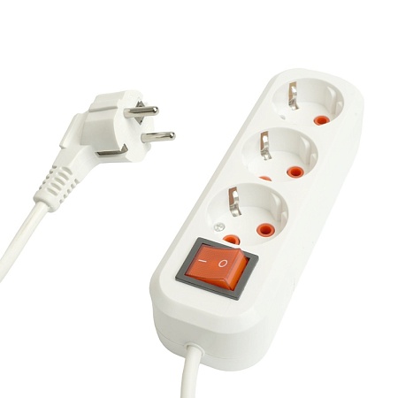 Удлинитель трехместный с/з  с выключ. STEKKER HM07-31-05 3x1мм2, 5м, серия Home (У16А-002), белый - фото