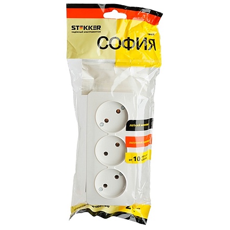 Розетка 4-местная б/з открытой установки, STEKKER, 250В, 10А, IP20, серия София, белый, MST10-14-01 - фото