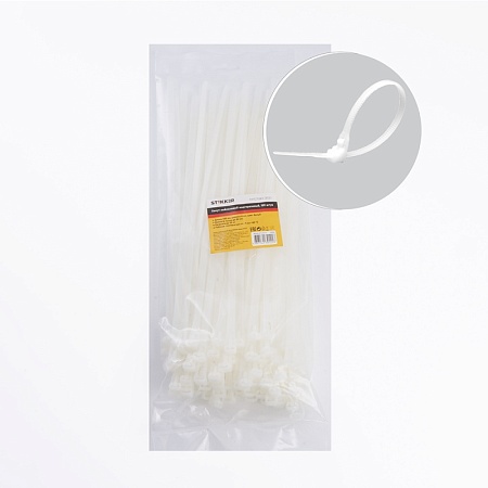 Хомут нейлоновый многоразовый STEKKER NYCT80-300 8x300 мм, белый, упаковка 100 шт - фото