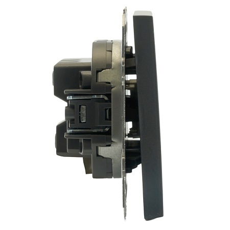 Переключатель 1-клавишный (механизм), STEKKER, 250В, 10A, серия Эмили, RSW10-5105-05, черный уголь, soft touch - фото