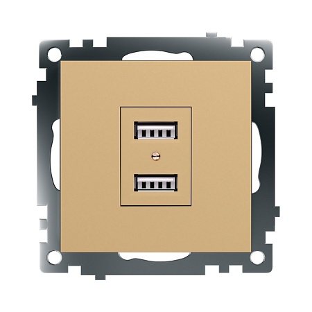 Розетка 2-местная USB (механизм), STEKKER, GLS10-7115-08, 250В, 2,1А, серия Катрин, золото - фото