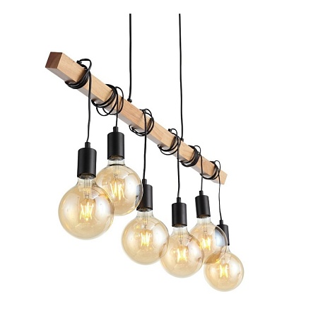 Светильник подвесной Черный, Светлое дерево E27 6*60W SL1142.403.06 - фото
