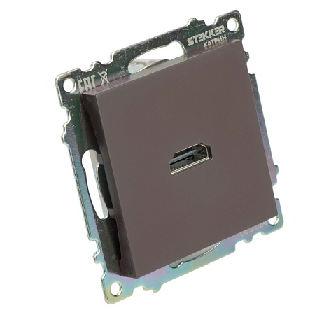 Розетка HDMI 2.1, Type A (механизм), STEKKER GLS00-7118-04, серия Катрин, шоколад - фото