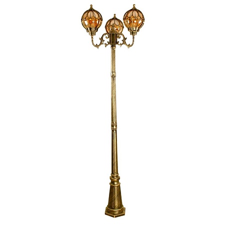 Светильник садово-парковый Feron PL3709 круглый, столб  3*60W 230V E27, черное золото - фото