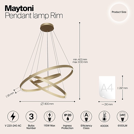Подвесной светильник Maytoni Rim MOD058PL-L100BS4K - фото