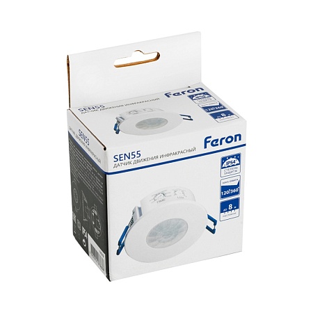 Датчик движения и освещенности 1200W 8m 120°(гориз.) 360°(верт.) белый, SEN55, артикул 51519 - фото