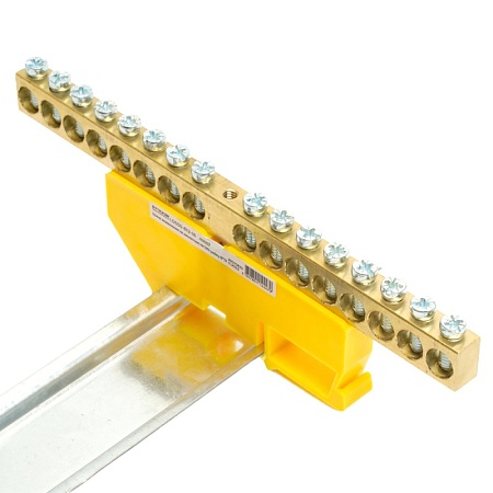 Шина "PE" STEKKER на изоляторе 8*12 на DIN-рейку 16 выводов, желтый, LD555-812-16 - фото