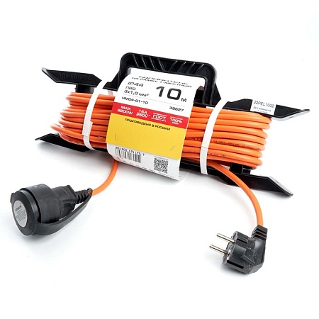 Удлинитель-шнур на рамке 1-местный с/з Stekker, HM04-01-10 (US1), 3*1,0мм2, 10м, 220В, 16А, Home, оранжевый - фото