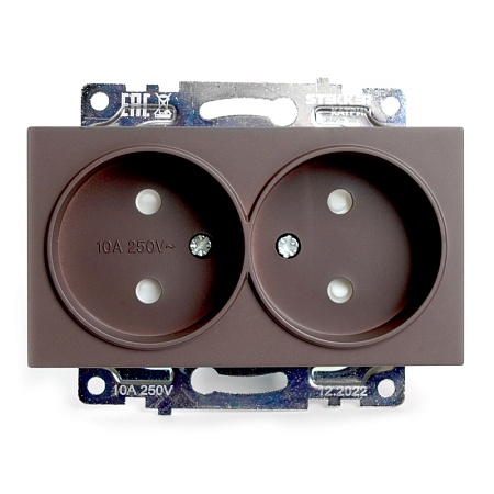 Розетка 2-местная б/з (механизм), STEKKER GLS10-7113-04, 250V, 10А с защитной шторкой, серия Катрин, шоколад - фото