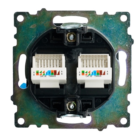 Розетка компьютерная 2-местная RJ-45 (механизм) ,STEKKER ,GLS00-7109-05, серия Катрин, черный - фото