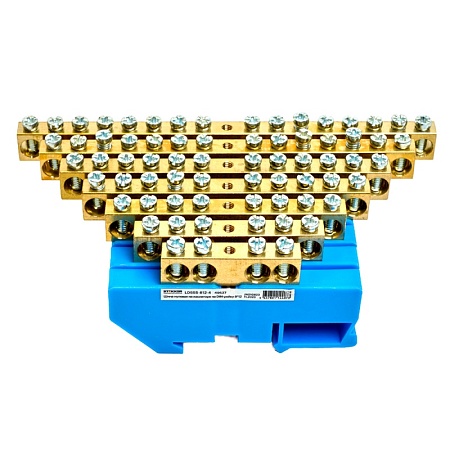 Шина"N" на изоляторе STEKKER 8*12 на DIN-рейку 6 выводов, синий, LD555-812-6 - фото