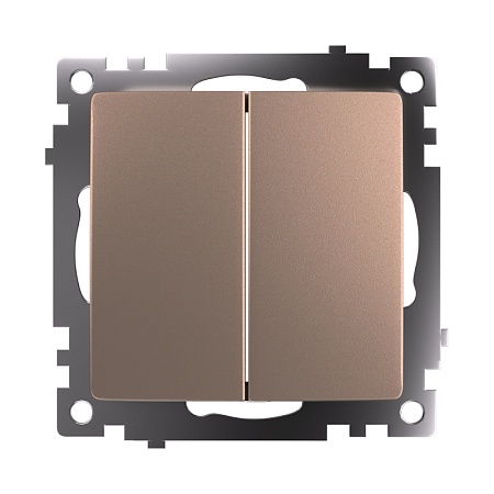 Выключатель 2-клавишный (механизм), STEKKER GLS10-7104-02, 250V, 10А, серия Катрин, шампань - фото