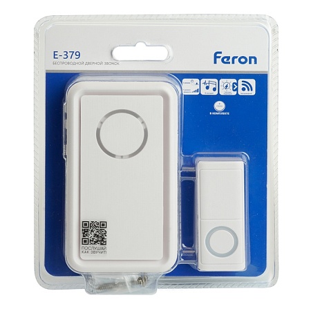 Звонок дверной беспроводной Feron E-379 Электрический 18 мелодий белый с питанием от батареек - фото