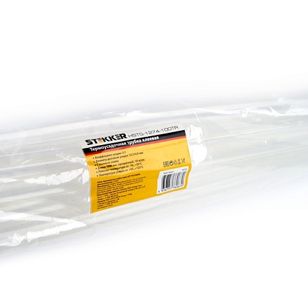 Термоусадочная трубка клеевая STEKKER HSTG-1274-100TR, длина 100 см., коэф. усадки 3:1, прозрачный - фото