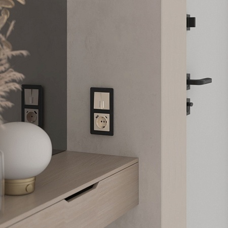 W1122143/ Выключатель двухклавишный проходной с подсветкой (айвори акрил) W1122143 - фото