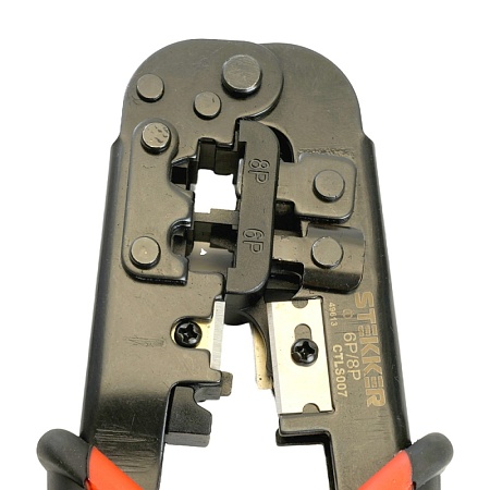 Кримпер STEKKER CTLS007 для обжима RJ разъемов RJ-45 (8P8C), RJ-12 (6P6C) и RJ-11 (6P4C и 6P2C), черный, красный - фото