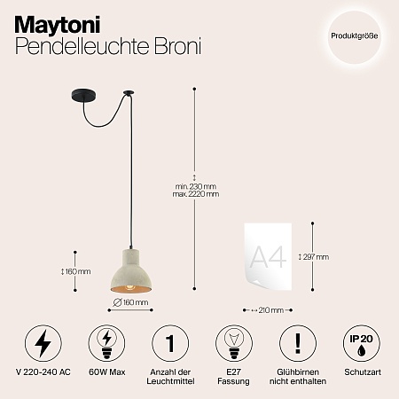 Подвесной светильник Maytoni Broni T434-PL-01-GR - фото