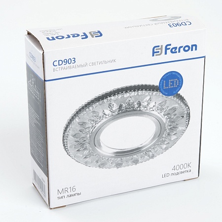 Светильник встраиваемый с белой LED подсветкой Feron CD903 потолочный MR16 G5.3 белый - фото