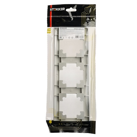 Рамка STEKKER, PFR00-7003-03 3-местная, пластик, серия Катрин, серебро - фото