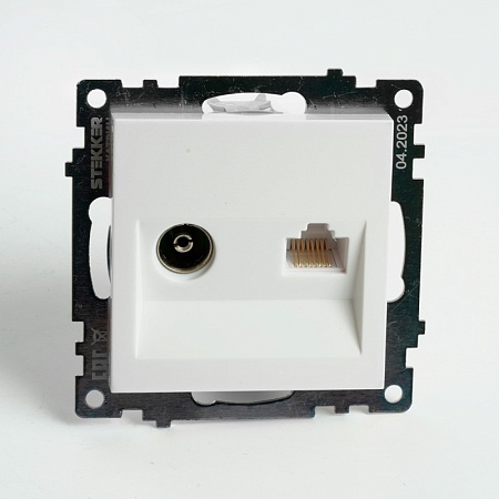 Розетка телевизионная 1-местная (механизм), STEKKER GLS00-7106-01, 75 Ом, 5-862МГц, серия Катрин, белый - фото