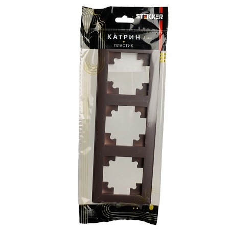 Рамка STEKKER, PFR00-7003-04 3-местная, пластик, серия Катрин, шоколад - фото