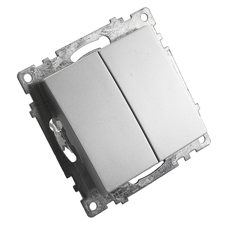 Выключатель 2-клавишный (механизм), STEKKER GLS10-7104-03, 250V, 10А, серия Катрин, серебро - фото