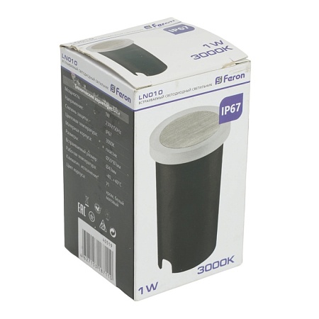 Светодиодный светильник Feron LN010 встраиваемый 1W 3000K, IP67, белый матовый/хром - фото