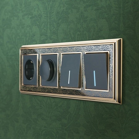 Выключатель одноклавишный  с подсветкой черный матовый WL08-SW-1G-LED - фото