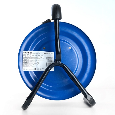 Удлинитель на металлической катушке с/з 4-местный Stekker, PRF02-31-50, 50м, 3*1,5, серия Professional, синий - фото