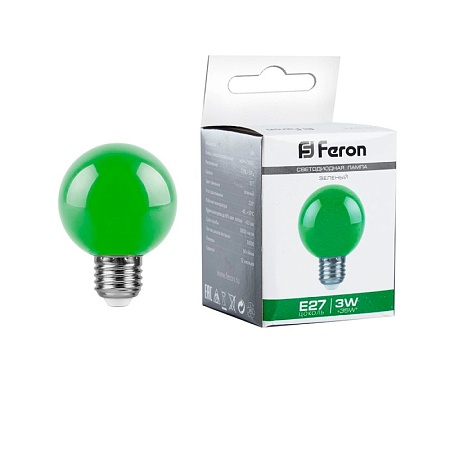 Лампа светодиодная Feron LB-371 Шар E27 3W 230V зеленый - фото