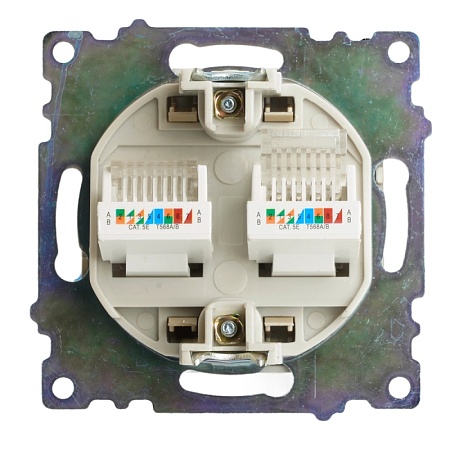 Розетка компьютерная 2-местная RJ-45 (механизм) STEKKER GLS00-7109-08, серия Катрин, золото - фото