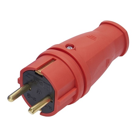 Вилка прямая с/з STEKKER, RPG16-21-441, каучук, 250В, 16A, IP44, красный (В 16-001) - фото