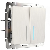 Выключатель двухклавишный проходной с подсветкой перламутровый рифленый WL13-SW-2G-2W-LED