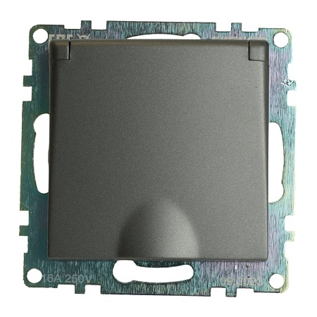 Розетка 1-местная с/з с крышкой (механизм), STEKKER GLS16-7112-04, 250В, 16А с защитной шторкой, серия Катрин, графит - фото