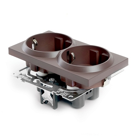 Розетка 2-местная с/з (механизм), STEKKER GLS16-7114-04, 250В, 16А с защитной шторкой, серия Катрин, шоколад - фото