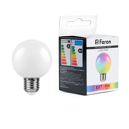 Лампа светодиодная Feron LB-371 Шар матовый E27 3W 230V RGB плавная сменая цвета - фото