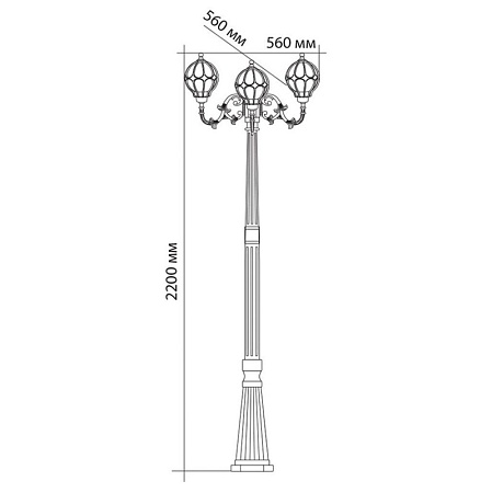 Светильник садово-парковый Feron PL3709 круглый, столб  3*60W 230V E27, черное золото - фото