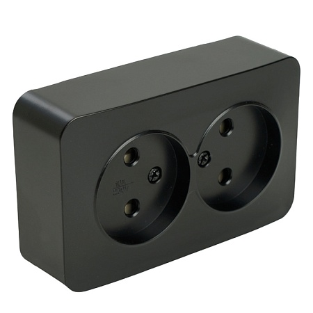 Розетка 2-местная б/з открытой установки, STEKKER, 250В, 10А, IP20, серия София, черный матовый, MST10-12-05 - фото