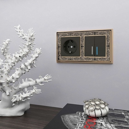 Рамка на 2 поста (золото/черный) W0021430 - фото