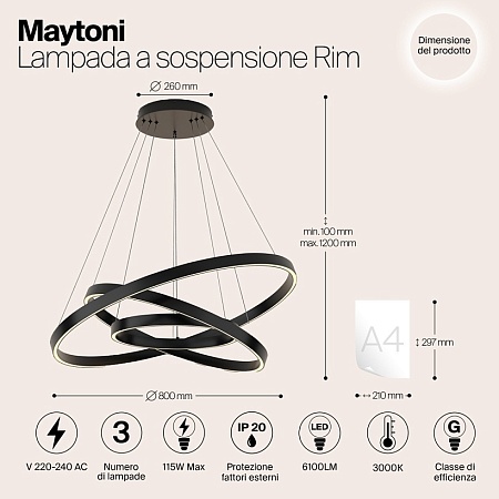 Подвесной светильник Maytoni Rim MOD058PL-L100B3K - фото