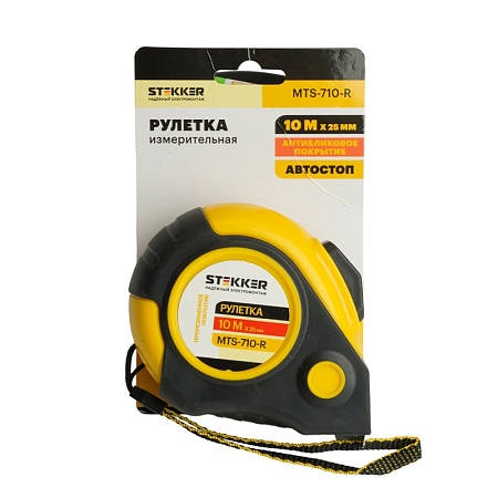 Рулетка, 10 м х 25 мм, прорезиненное покрытие, II класс точности, автостоп MTS-710-R - фото