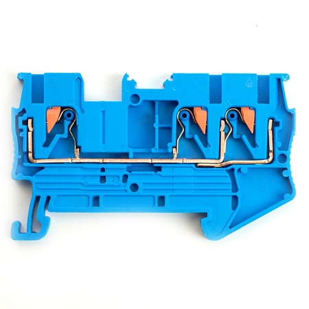 Зажим пружинный, 3-проводной проходной ЗНИ - 2,5 , JXB PT 2.5  TW, синий LD573-2-25 - фото