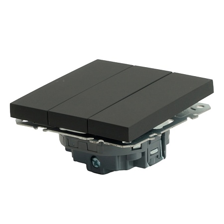 Выключатель 3-клавишный (механизм), STEKKER, 250В, 10А, серия Эмили, RSW10-5108-05, черный уголь, soft touch - фото