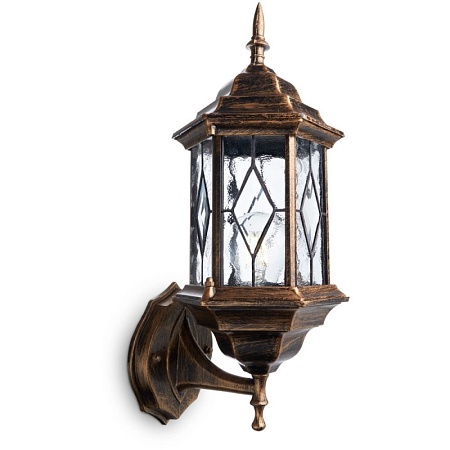 Светильник садово-парковый Feron PL121 шестигранный на стену вверх 60W E27 230V,черное золото - фото