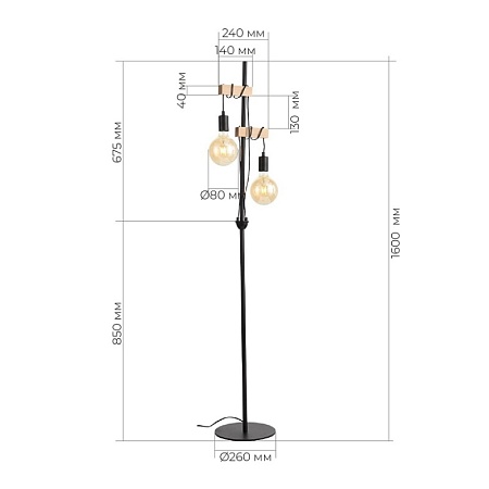 Светильник напольный Черный, Светлое дерево E27 2*60W SL1142.405.01 - фото